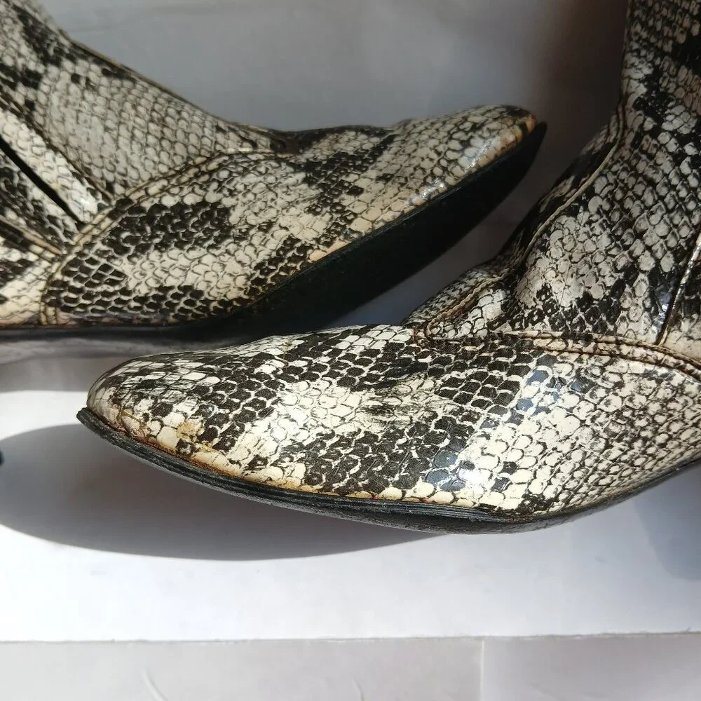 Vintage60's/70's  SnakePrint KneeHigh BlockHeel SquareToe Mod GoGoBoots Sz8 - Picture 13 of 14